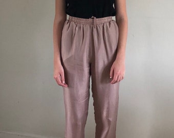 90s orchid silk lounge pants / high waisted pants / drawstring cropped pants | xs s m