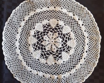 Vintage Crocheted Doily Large White Round