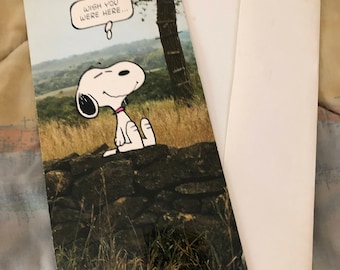 Vtg Snoopy Peanuts Hallmark Greeting Card Unused w/ Envelope Wish you were here 10 inch