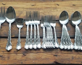 Vintage 18/8 Stainless Flatware Lot Silverware 36Pc w/ at least 4 Place Settings Towle Supreme Cutlery MARCELLE Japan Servers Dinner Forks