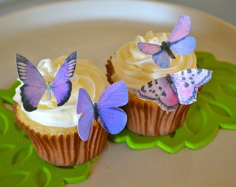 Wedding Cake Topper Small Assorted Purple Edible Butterflies set of 12 - Edible Butterflies for Cakes and Cupcakes