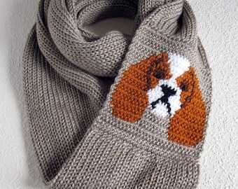 Cavalier Spaniel scarf. Knit infinity scarf with Cavalier King Charles dogs. Knitted dog scarf. Blenheim gift
