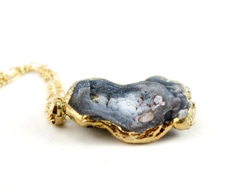 OOAK Raw Druzy Necklace - Natural Agate Druzy Pendant Necklace - Sparkle Galaxy Druzy - DGN13