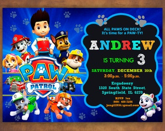 Paw Patrol Invitation, Paw Patrol Birthday Party, Paw Patrol Birthday Invitation, Personalized, Dogs Invite, Rocky, Everest, Digital File
