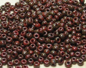 8/0 Opaque Russet Sunset Picasso Firepolished Czech Glass Seed Beads LARGE 50 GRAM BAG! (CS146BULK)