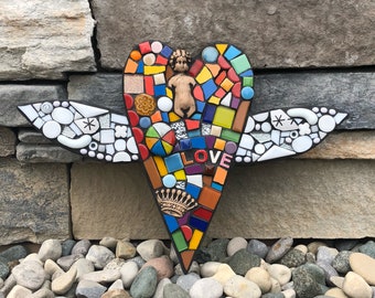 Heart With Wings. (A Handmade Mixed Media Mosaic Wall Hanging by Shawn DuBois)