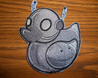Embroidered Patch - Robot Duckie / Rubber Ducky - sew or glue on 3x3"