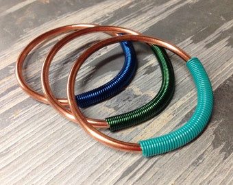 Coil Closure Copper Hoops - 8g - Earrings for Stretched Lobes - Gauges