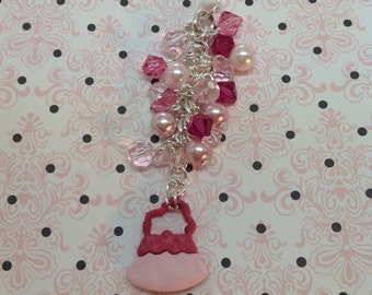 Pink Purse cell phone charm, cell phone dust plug charm, dust plug charm, dust stopper, headphone jack charm, dust plug, iphone charm