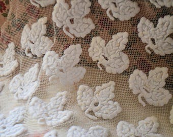 Antique french white embroideries on silk tulle 18th century