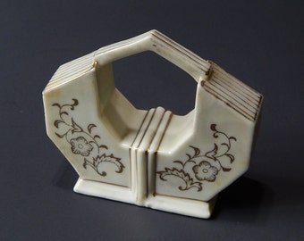 3" x 3 1/2" Porcelain 2-Sided Salt + Pepper Shakers Japan Pat. 4538