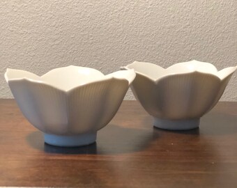 Set of Vintage White Porcelain Lotus Bowls