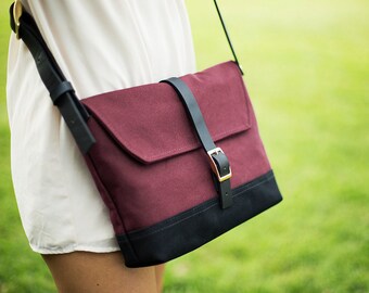 Side Purse Crossbody - Burgundy Red Crossbody Purse for Women - Cute Crossbody Purse - Sling Purse - Canvas Handbag - Shoulder Bag