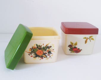 Set 2 Vintage Plastic Boxes made in Belgium, Kitchen Boxes 1970