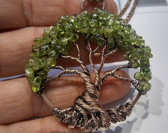MADE TO ORDER Wire Wrapped Tree of Life Bonsai Pendant Peridot Wire Wrap Handmade Jewelry Beaded Wire Tree Perfectly Twisted Jewelry August