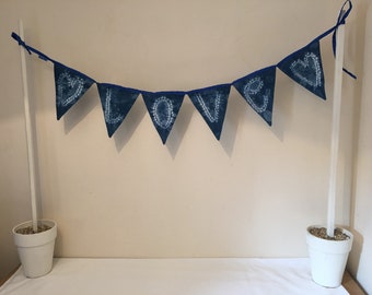 Indigo shibori 'Love' bunting