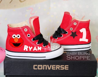 Elmo Birthday Outfit, Elmo 1st Birthday, Bling Converse, Bling Shoes, Elmo Birthday, Elmo Party, Sesame Street Elmo, Sesame Street Party