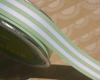Mint Green Grosgrain Trim - Horizontal Stripes - May Arts Ribbons - 7/8" Wide - 15 Yards - DESTASH SALE