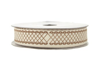 Brown Diamond Checkered Print Cotton Ribbon, 5/8-Inch, 10 Yards