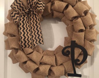 Everyday Burlap Wreath - Year Round Wreath - Primitive Wreath - Letter P Wreath - Rustic Wreath - Farmhouse Style - Custom Wreath