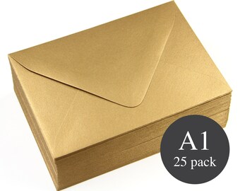 25 - A1 Gold Metallic Euro Flap RSVP Envelopes - Antique Gold - 3 5/8 x 5 1/8