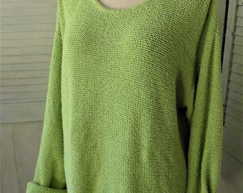 Silk, Linen Sweater/ Chico's Design/ Plus Size Pullover/ Gorgeous Green/ Holiday Wear/ Chic and Shabby/ Shabbyfab Thrifted Funwear