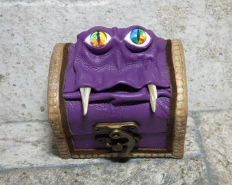 Treasure Chest Desk Organizer Monster Trinket Dice Box Ring Box Small Storage Stash Purple Leather 282