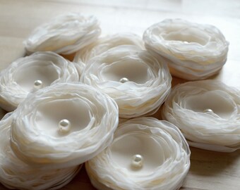 Sheer voile sew on flower appliques, wedding flowers, fabric flowers, flowers for crafts, floral embellishments (3pcs)- LARGE CREAM IVORY