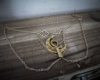 Bracelet gold plated tiny forearm Egyptian Ankh Moon