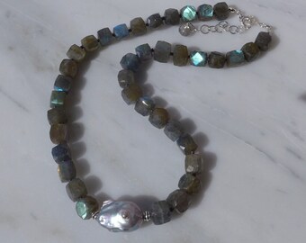 Labradorite and Grey Pearl Necklace
