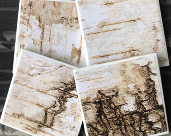 Distressed, Birchbark Wood Rustic, Washed Shabby Chic Looking Set of Drink Coasters Great Gift Idea!