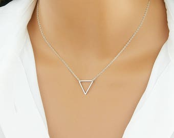 Triangle Necklace, Silver Triangle Necklace, Gold Triangle Necklace, Minimalist Jewelry, Delicate Gold, Sterling Silver, Gift For Her