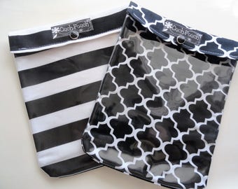 Black and White Stripes & Quatrefoil Ouch Pouch 2 Pk Clear Front Large 6x8 First Aid Kit JuJuBe Organizer Diaper Bag Baby Gift Under 20