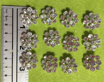 12 Czech Rhinestone Buttons. Made in Czech Republic.