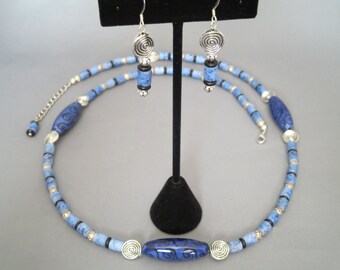 Ceramic focal bead Necklace and Earrings Set