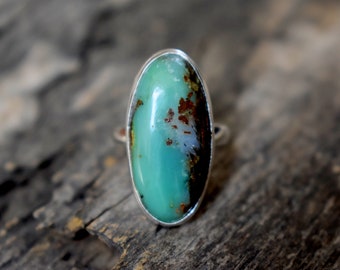 Chrysoprase 925 Solid sterling silver Ring - Silver gemstone Handmade Ring - chrysoprase ring - Oval shape ring #768