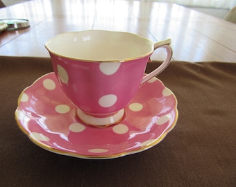 Royal Albert Vintage Pink Polka Dot Tea Cup and Saucer