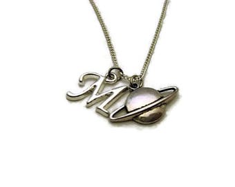Saturn Necklace, Planet Necklace, Space Necklace, Space Jewelry, Saturn Jewelry, Planet Jewelry, Solar System Outer Space Initial Necklace
