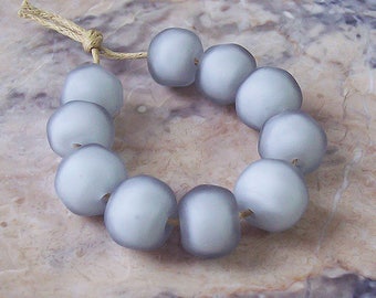Light Grey Matte Finish Organic Lampwork Beads (10 pcs). Grey Lampwork Beads. Frosted Lampwork Beads. Etched Glass Beads. Made to order.