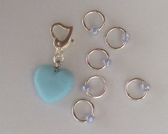 Blue Heart - snag-less stitchmarkers and one placeholder