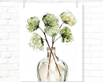 Vase - Greenery - Botanical - Plants - Watercolor - Art Print - Wall Decor
