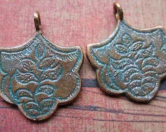 Verdigris Shimmer Brass Shalimar Charms - 1 pair - 21mm in length