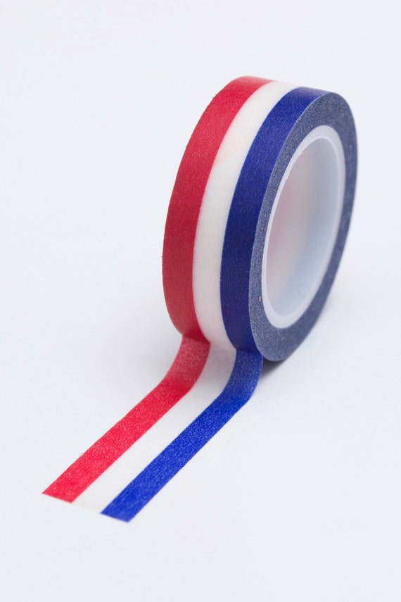 Washi Tape 15mm Thick Red White Blue Vertical Stripes