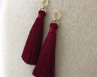 Maroon Silk Tassel Earrings