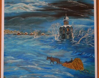 Winter evening in the village