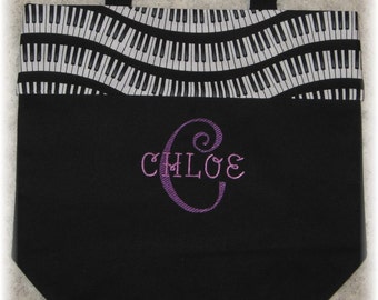 Piano bag personalized music lesson book bag keyboard black canvas embroidery student birthday recital kids back to school gift idea