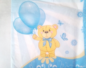 set of 2 Teddy bear paper napkins and his balloons