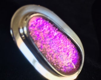 Pink Dichroic Glass and Sterling Silver Ring