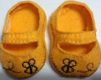 Buzzing Bee Shoes for 18" Doll machine embroidered and fits American Girl Dolls