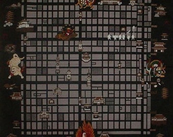 Kyoto Furoshiki 'Map of Old Kyoto' Cotton Japanese Fabric w/Free Insured Shipping